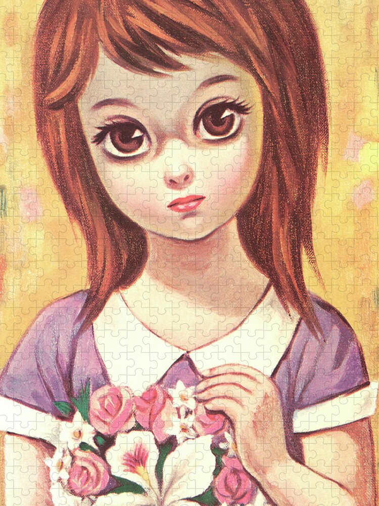 Agony Jigsaw Puzzle featuring the drawing Big-eyed girl #3 by CSA Images