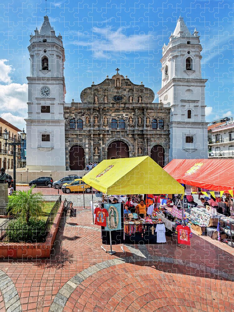 Estock Jigsaw Puzzle featuring the digital art Cathedral, Panama City, Panama #3 by Lumiere