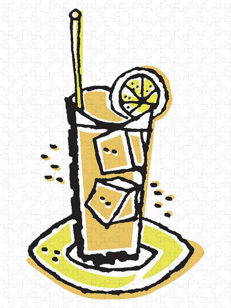 Alcohol Jigsaw Puzzle featuring the drawing Cold Beverage on Ice with Lemon #3 by CSA Images