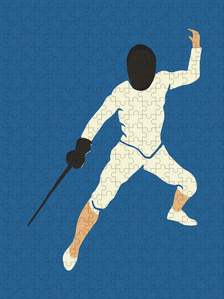 Action Jigsaw Puzzle featuring the drawing Fencing #3 by CSA Images