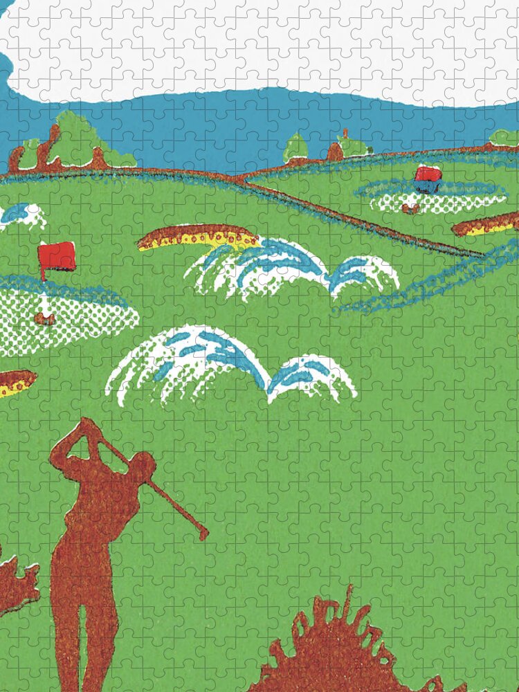 Action Jigsaw Puzzle featuring the drawing Golf Course #3 by CSA Images