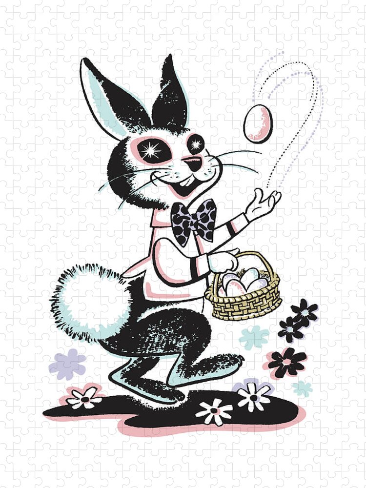 Animal Jigsaw Puzzle featuring the drawing Rabbit with Easter Eggs #3 by CSA Images