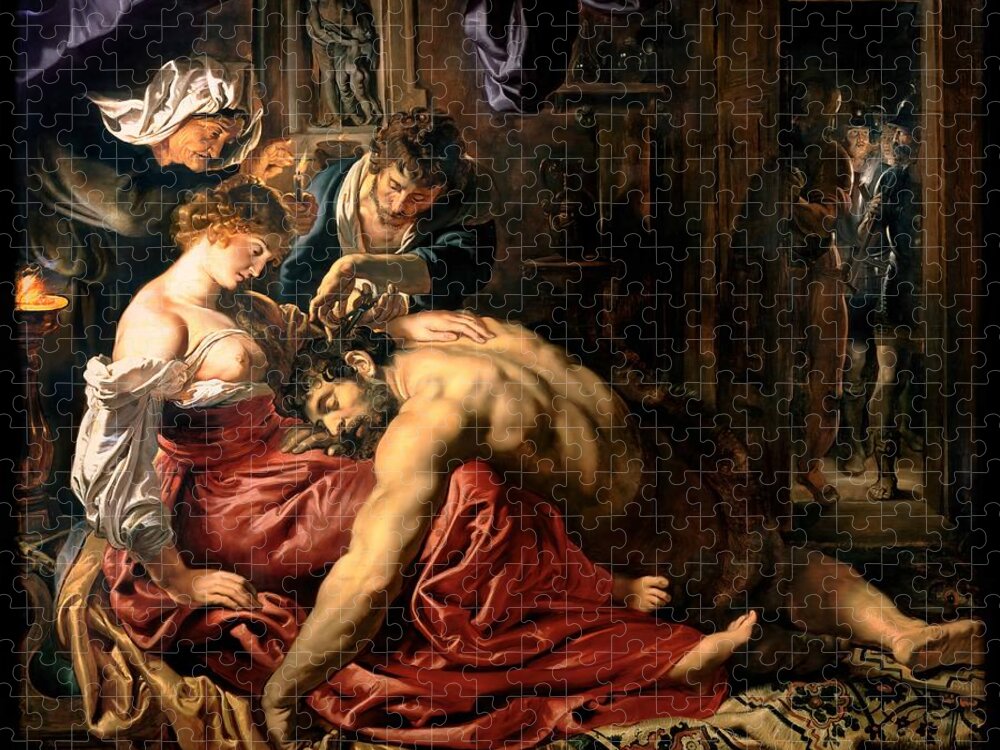 Samson And Delilah Jigsaw Puzzle featuring the painting Samson and Delilah by Peter Paul Rubens by Rolando Burbon