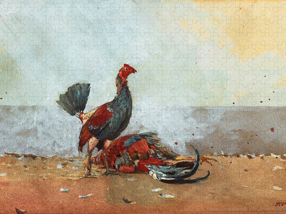 Winslow Homer Jigsaw Puzzle featuring the drawing The Cock Fight #4 by Winslow Homer