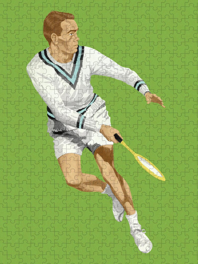 Adult Jigsaw Puzzle featuring the drawing Tennis Player by CSA Images