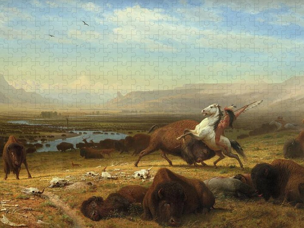 Wild West Jigsaw Puzzle featuring the painting The Last Of The Buffalo by Albert Bierstadt