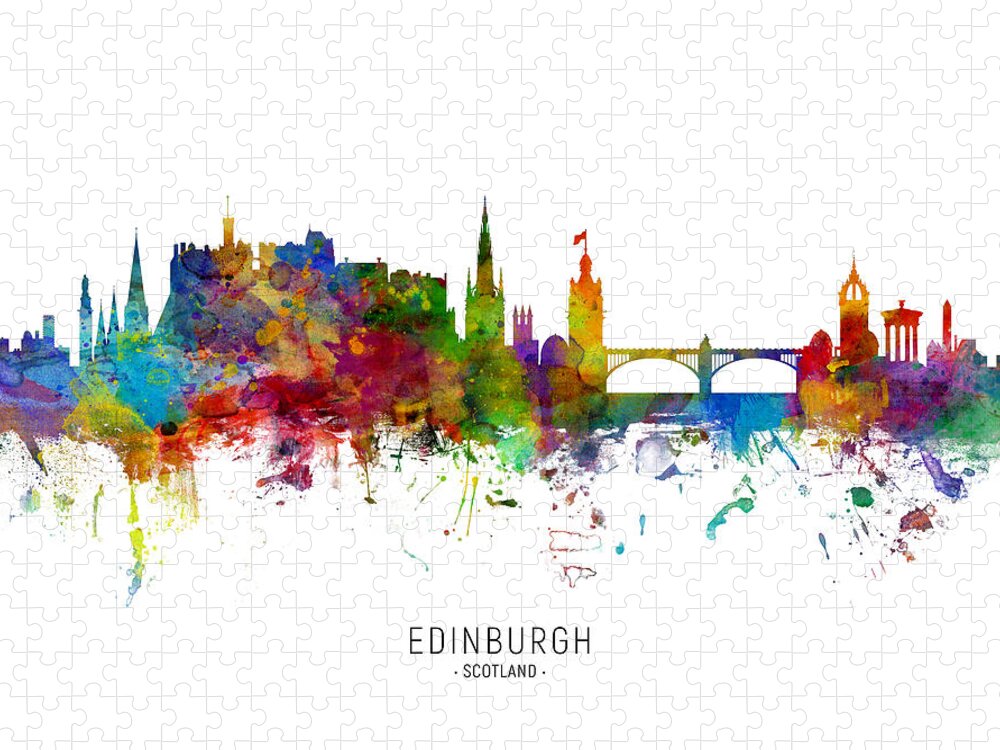 Edinburgh Jigsaw Puzzle featuring the digital art Edinburgh Scotland Skyline #36 by Michael Tompsett