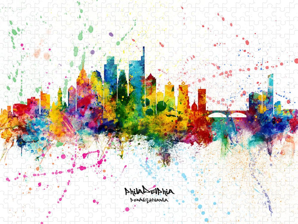 Philadelphia Jigsaw Puzzle featuring the digital art Philadelphia Pennsylvania Skyline #36 by Michael Tompsett