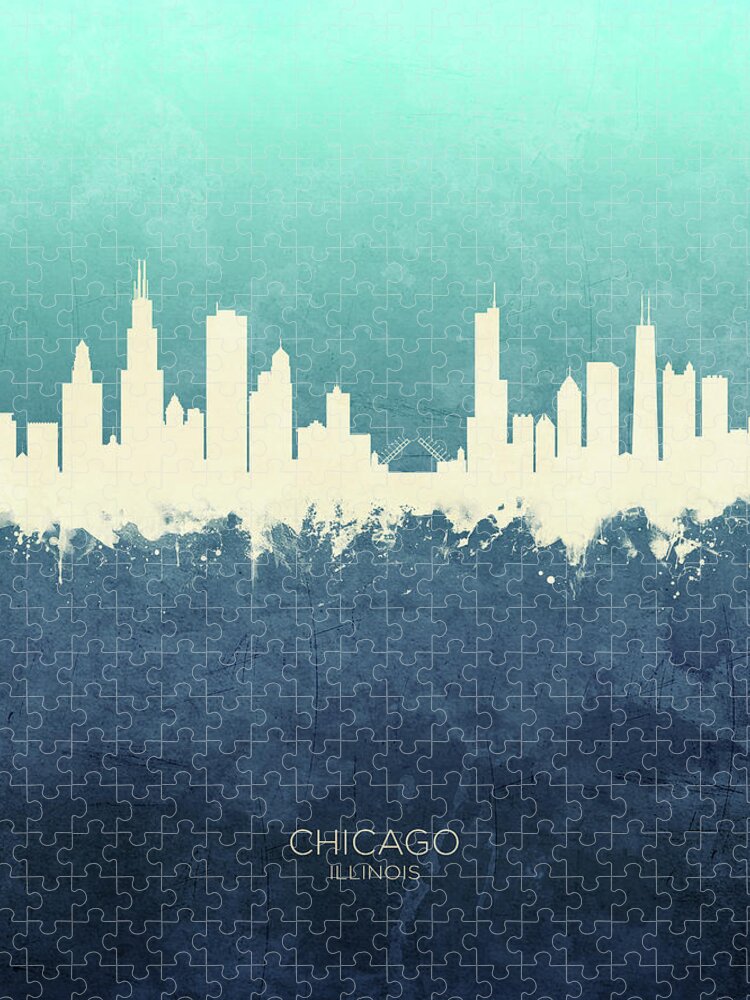 Chicago Puzzle featuring the digital art Chicago Illinois Skyline by Michael Tompsett