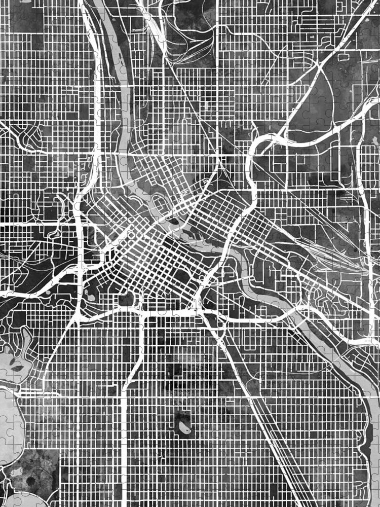 Minneapolis Jigsaw Puzzle featuring the digital art Minneapolis Minnesota City Map #4 by Michael Tompsett