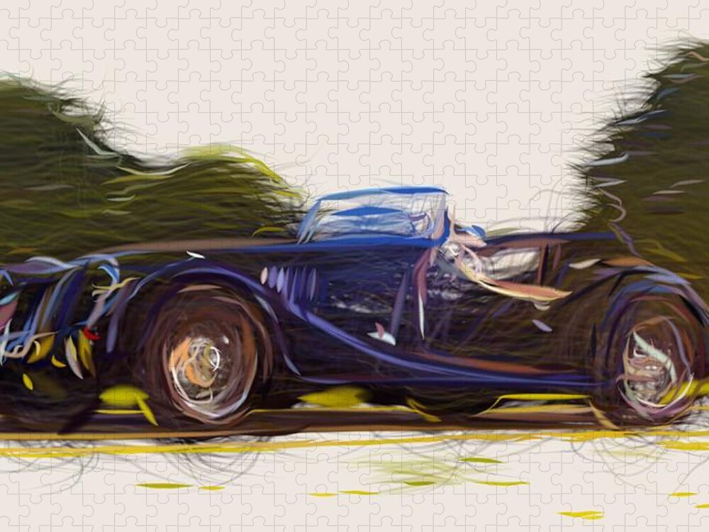 Morgan Jigsaw Puzzle featuring the digital art Morgan Roadster Draw #4 by CarsToon Concept