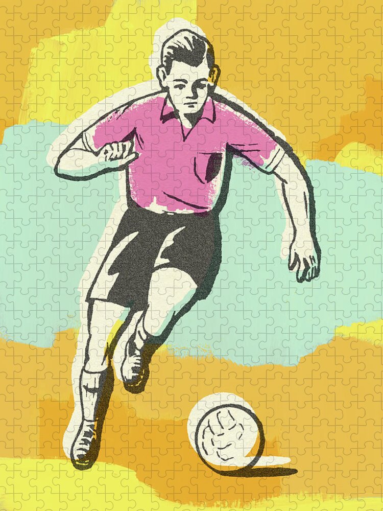 Action Jigsaw Puzzle featuring the drawing Soccer Player #4 by CSA Images