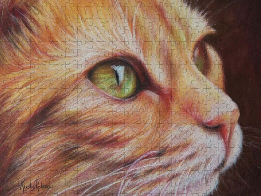 Cat Jigsaw Puzzle featuring the drawing Ginger Cat by Kirsty Rebecca