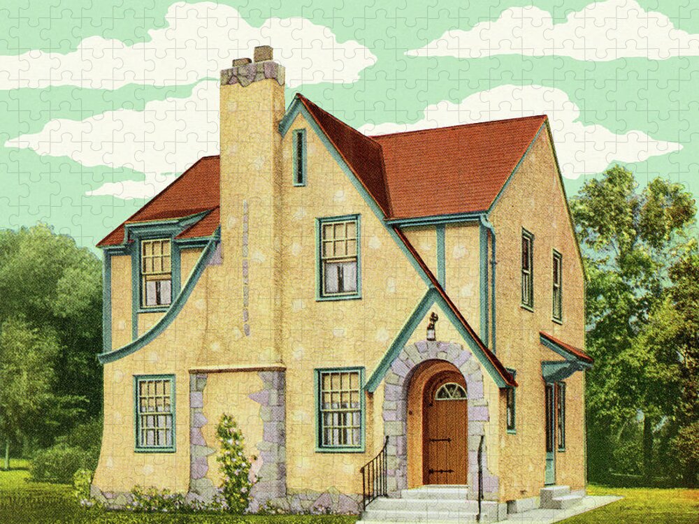 Architecture Jigsaw Puzzle featuring the drawing Tudor Style House #4 by CSA Images