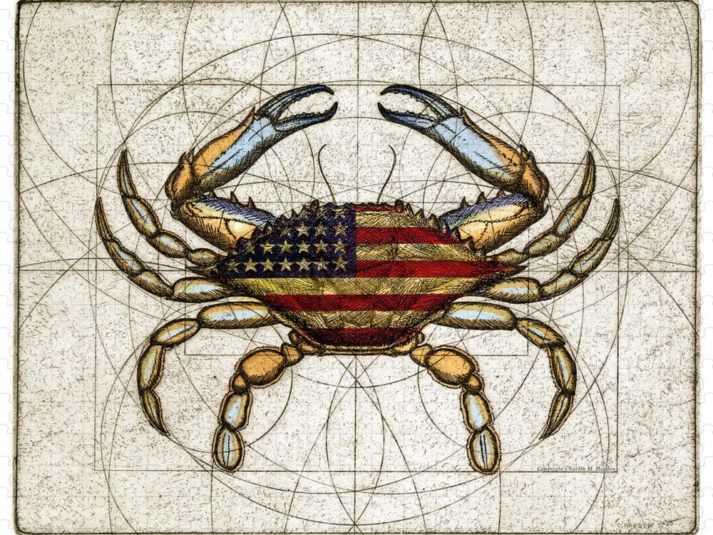Charles Harden Jigsaw Puzzle featuring the mixed media 4th of July Crab by Charles Harden