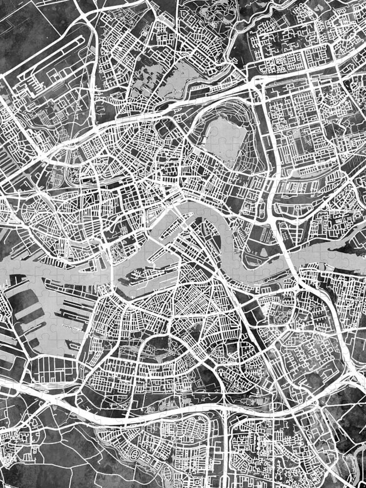 Rotterdam Jigsaw Puzzle featuring the digital art Rotterdam Netherlands City Map #5 by Michael Tompsett