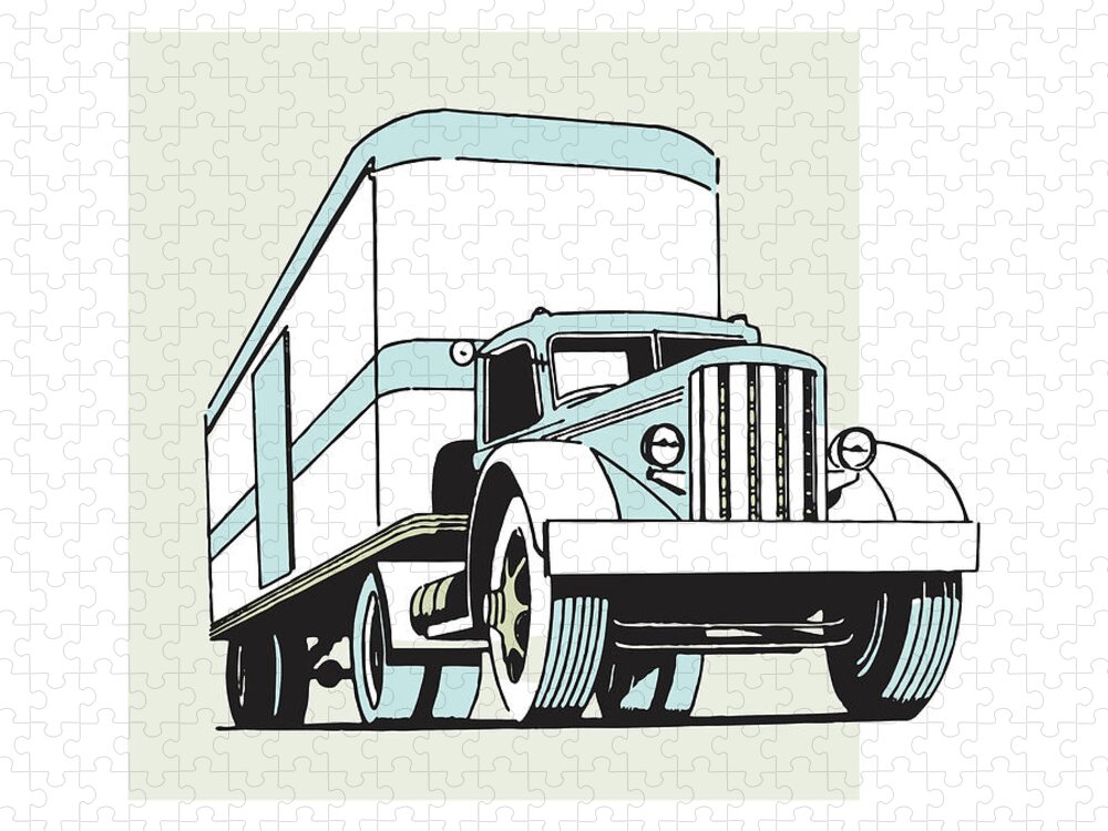 Automotive Jigsaw Puzzle featuring the drawing Semi Truck #5 by CSA Images
