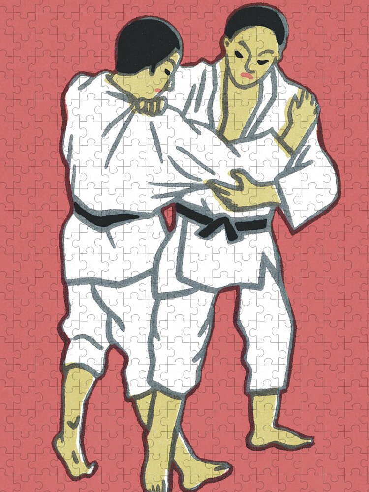 Action Jigsaw Puzzle featuring the drawing Two Men Practicing Karate by CSA Images