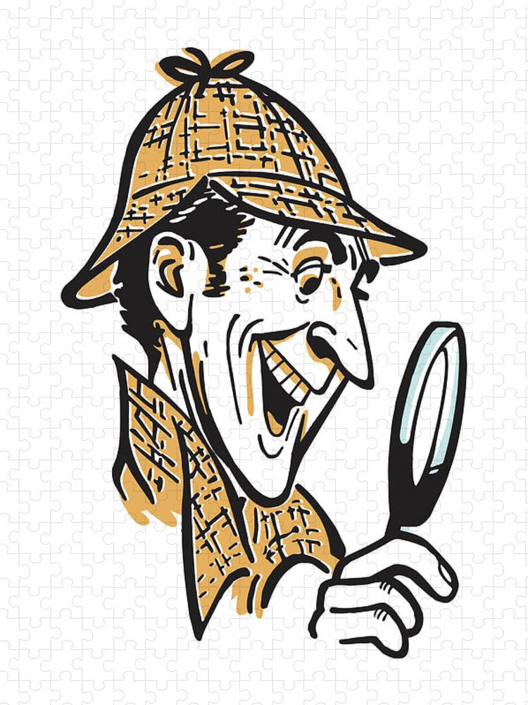 Accessories Jigsaw Puzzle featuring the drawing Detective with Magnifying Glass #6 by CSA Images