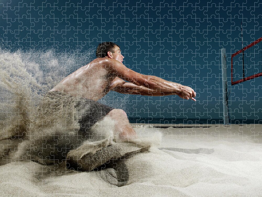 People Jigsaw Puzzle featuring the photograph Male Beach Volleyball #6 by Patrik Giardino