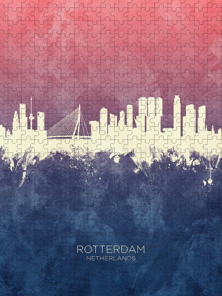 Rotterdam Jigsaw Puzzle featuring the digital art Rotterdam The Netherlands Skyline #6 by Michael Tompsett
