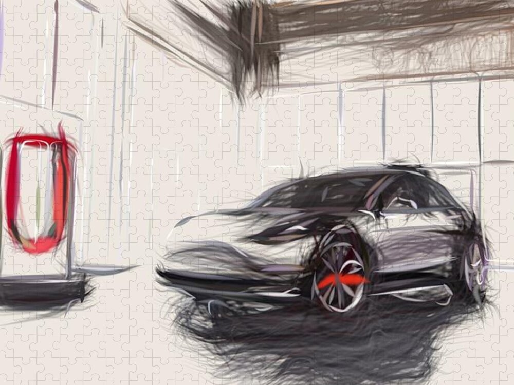 Tesla Model S Car Drawing #6 Coffee Mug by CarsToon Concept - Pixels