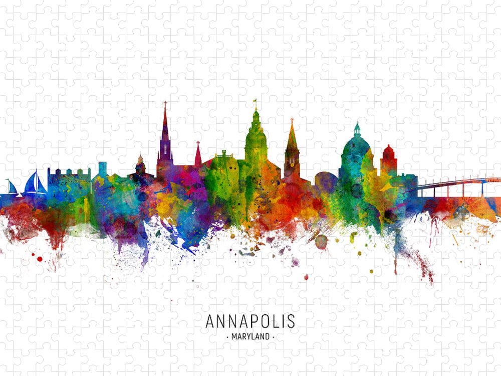 Annapolis Jigsaw Puzzle featuring the digital art Annapolis Maryland Skyline #7 by Michael Tompsett