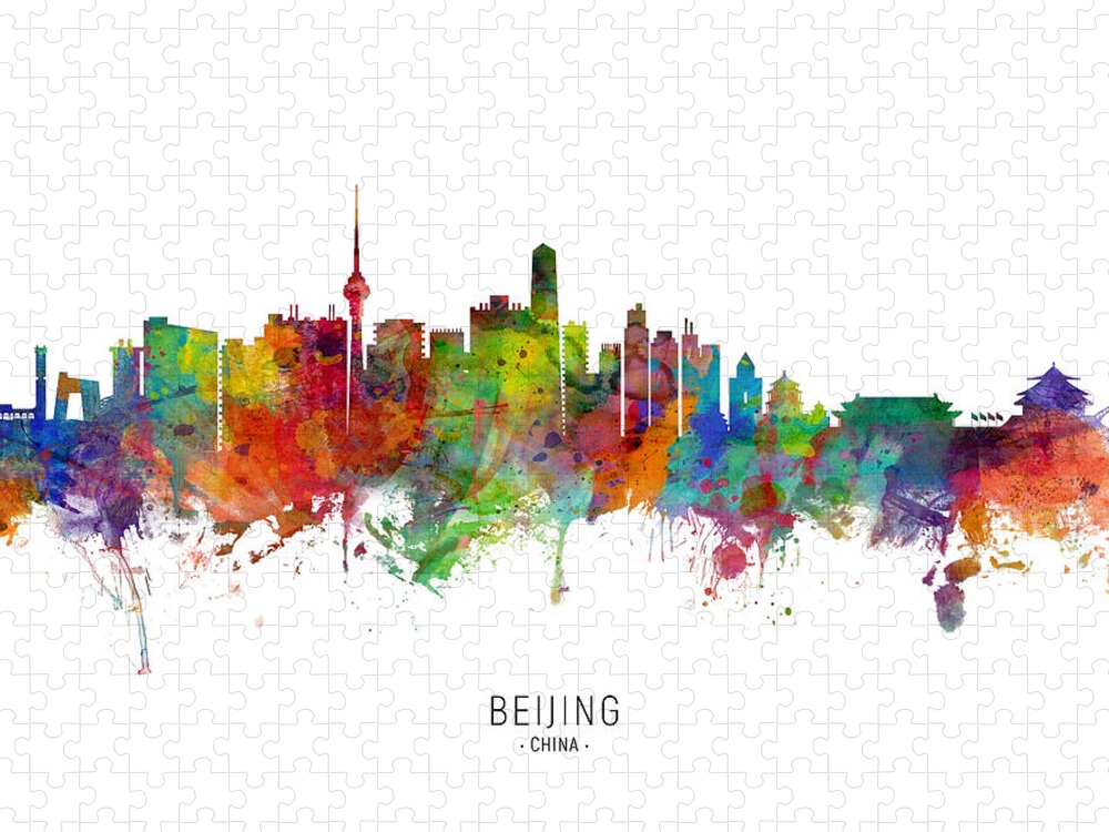 Beijing Jigsaw Puzzle featuring the digital art Beijing China Skyline #7 by Michael Tompsett