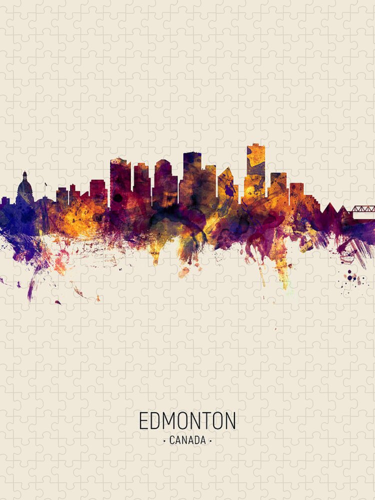 Edmonton Jigsaw Puzzle featuring the digital art Edmonton Canada Skyline #7 by Michael Tompsett