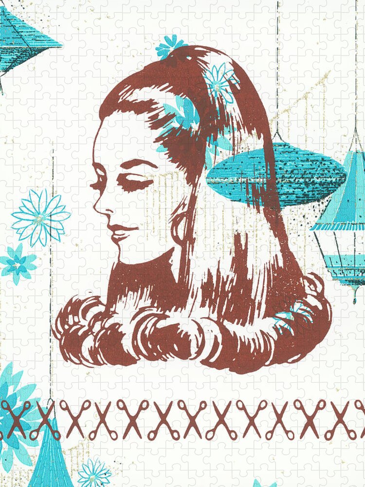 Background Jigsaw Puzzle featuring the drawing Hair model by CSA Images