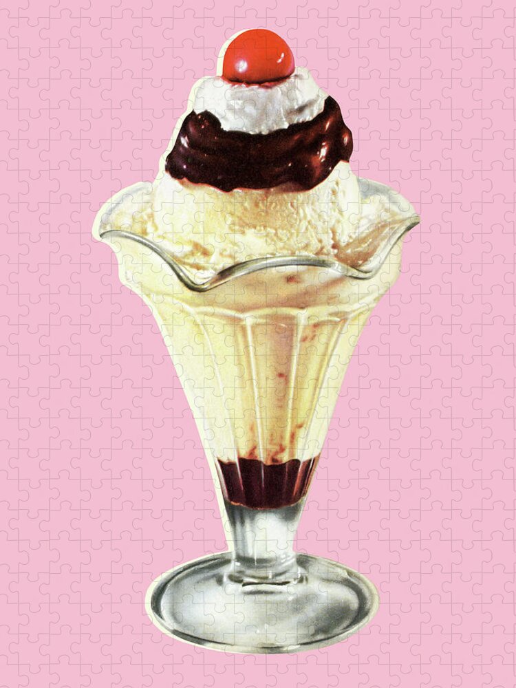 Campy Jigsaw Puzzle featuring the drawing Ice Cream Sundae #7 by CSA Images