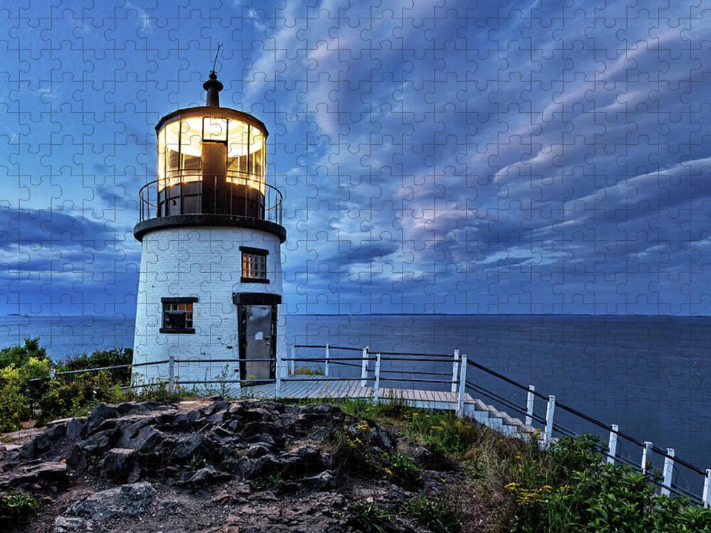 Estock Jigsaw Puzzle featuring the digital art Lighthouse, Rockland Harbor, Me #7 by Claudia Uripos
