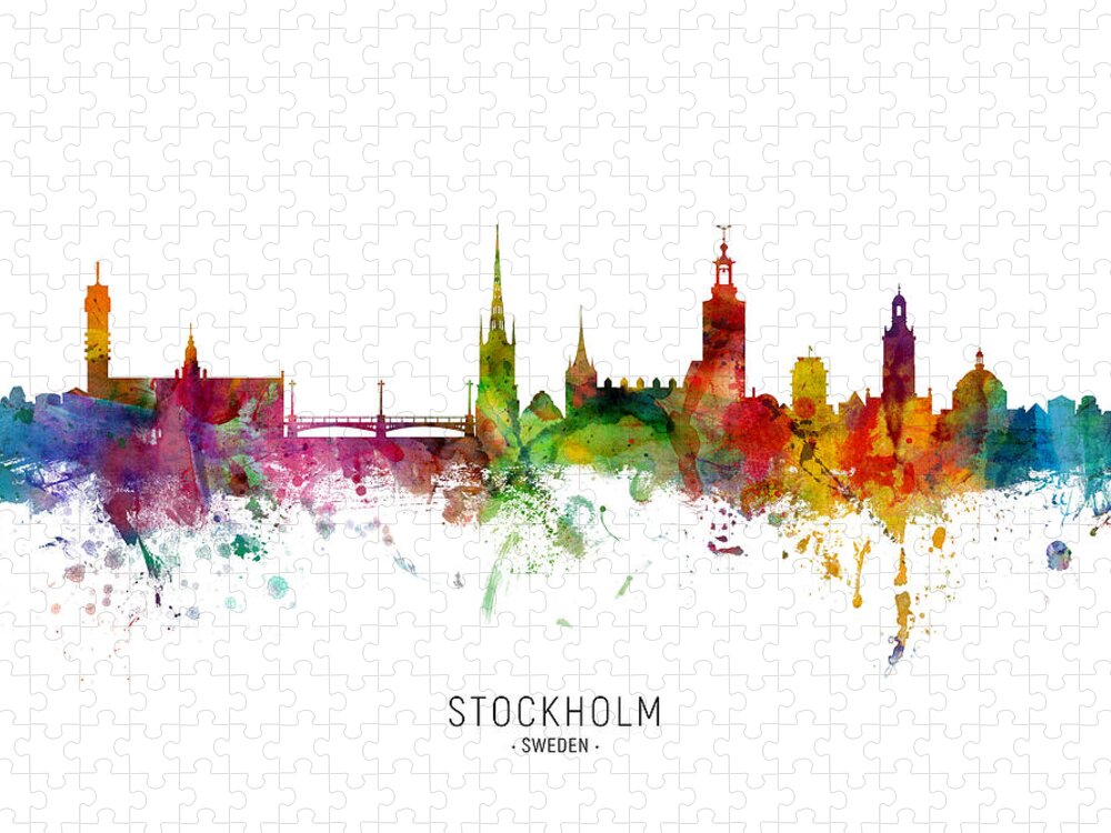 Stockholm Jigsaw Puzzle featuring the digital art Stockholm Sweden Skyline by Michael Tompsett