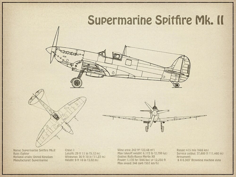 Print Picture WW2 Aeorplane New British Supermarine Spitfire Framed Blueprint 