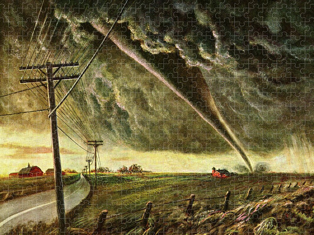 Agriculture Jigsaw Puzzle featuring the drawing Tornado #7 by CSA Images