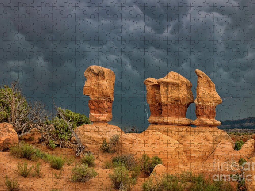 Dave Welling Jigsaw Puzzle featuring the photograph Lightning Over Four Trolls Devils Garden Escalante Grand Staircase Utah by Dave Welling