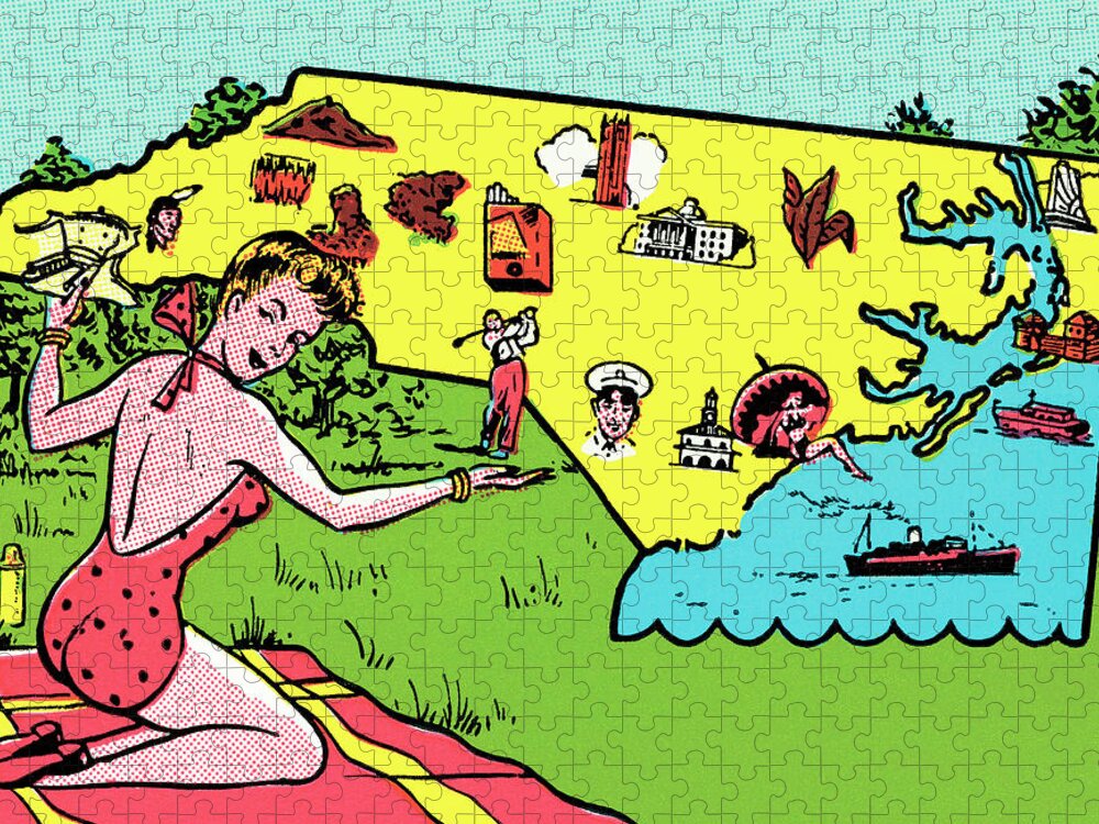 Activity Jigsaw Puzzle featuring the drawing Beach scene by CSA Images