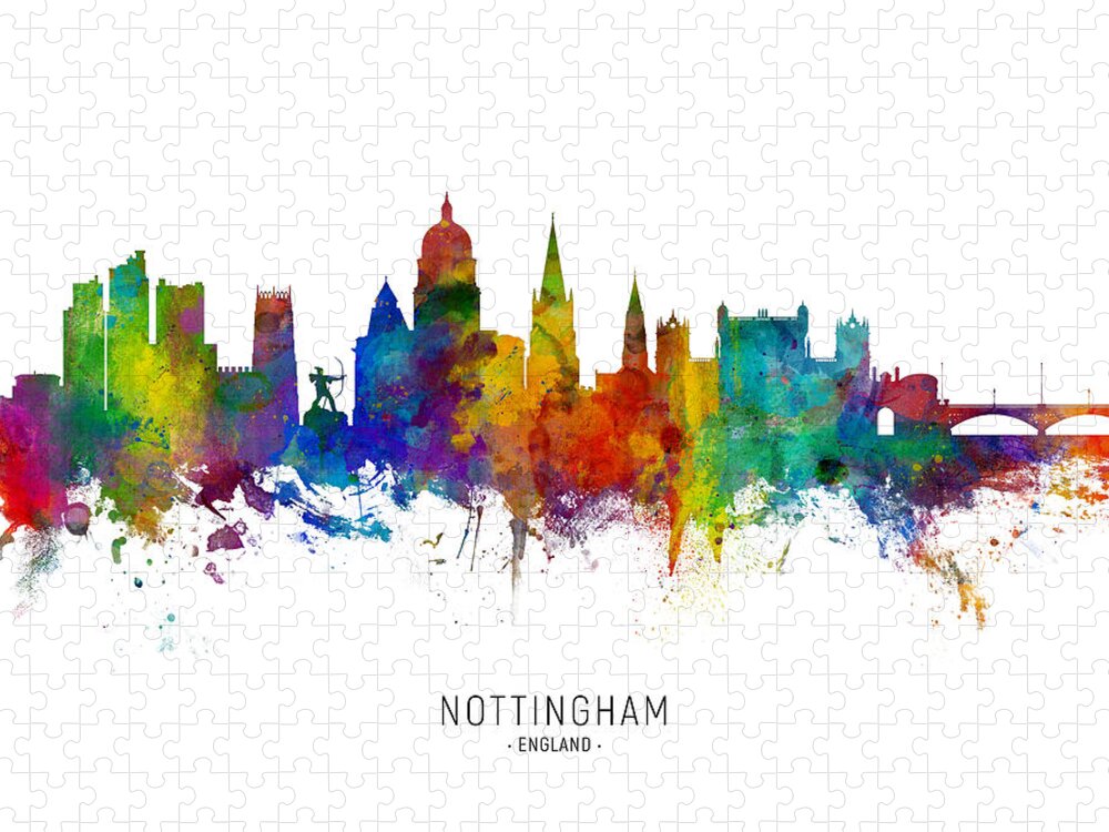 Nottingham Jigsaw Puzzle featuring the digital art Nottingham England Skyline by Michael Tompsett