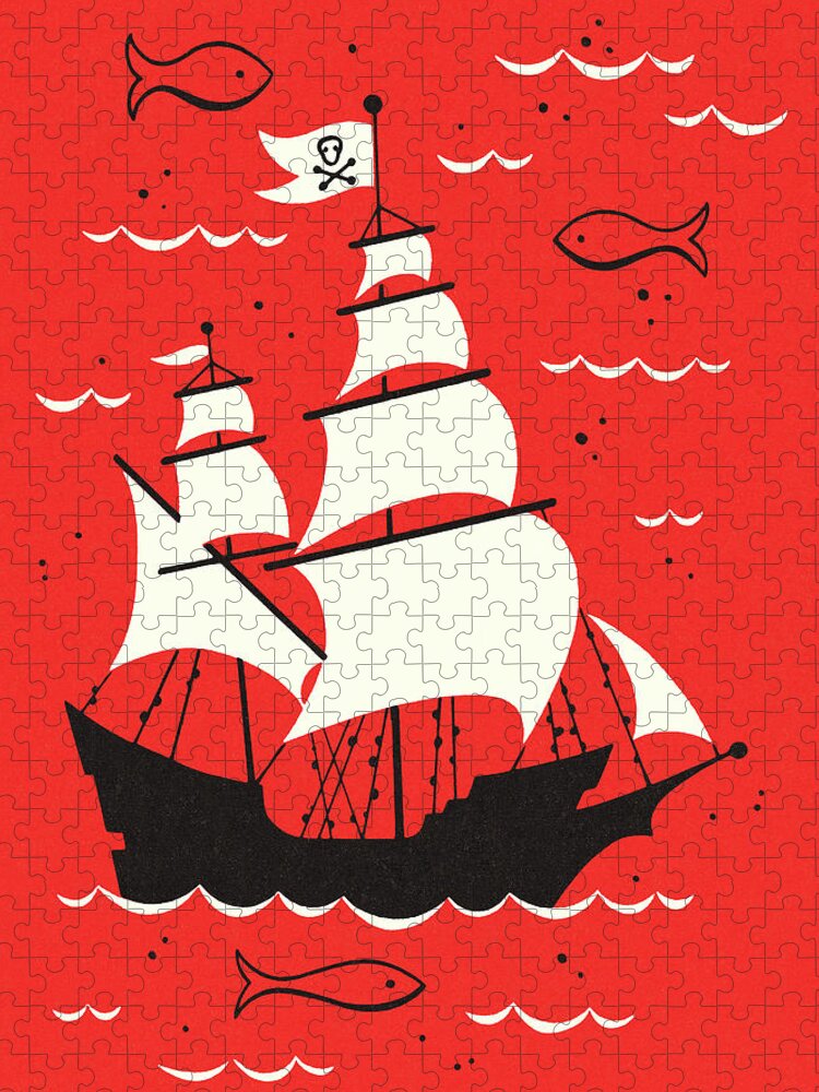 Activity Jigsaw Puzzle featuring the drawing Pirate Ship #8 by CSA Images