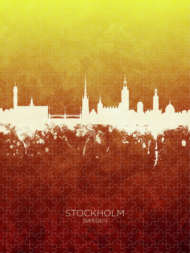 Stockholm Jigsaw Puzzle featuring the digital art Stockholm Sweden Skyline #8 by Michael Tompsett
