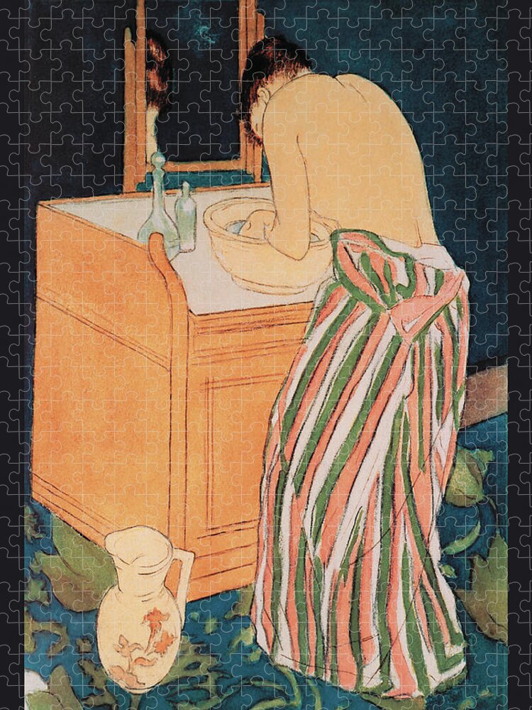 Bathing Jigsaw Puzzle featuring the painting Woman Bathing #8 by Mary Cassatt