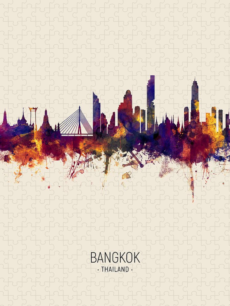 Bangkok Jigsaw Puzzle featuring the digital art Bangkok Thailand Skyline #9 by Michael Tompsett