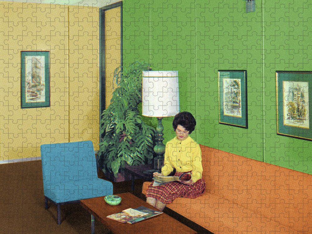 Adult Jigsaw Puzzle featuring the drawing Living Room #9 by CSA Images