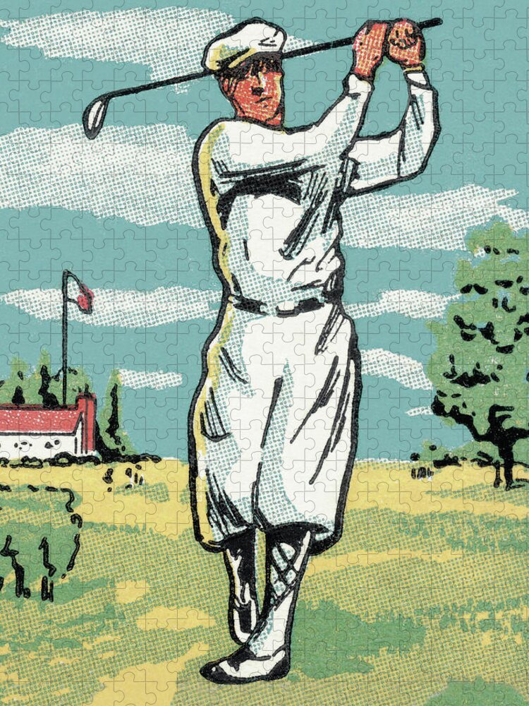 Action Jigsaw Puzzle featuring the drawing Man Golfing #9 by CSA Images
