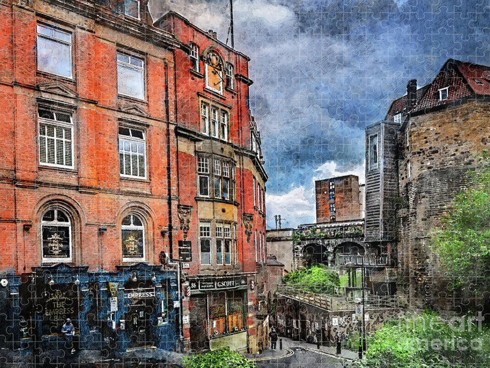 Newcastle Upon Tyne Jigsaw Puzzle featuring the digital art Newcastle upon Tyne city art #9 by Justyna Jaszke JBJart