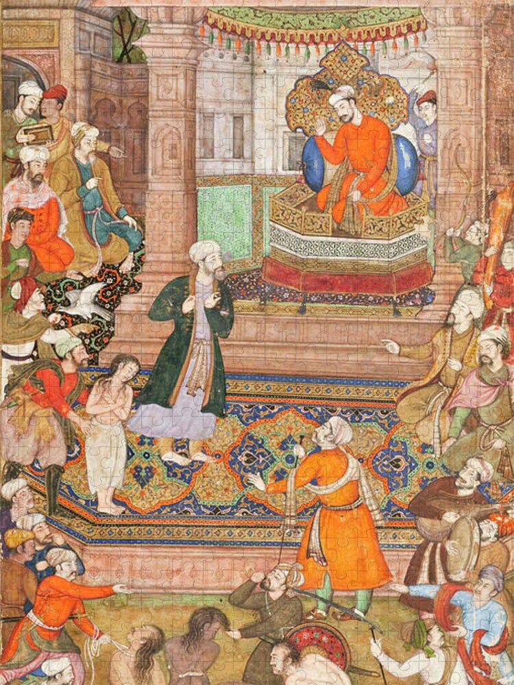 Miniature Jigsaw Puzzle featuring the painting A Court Scene, Sadi's Gulistan (Rose Garden) by Unknown