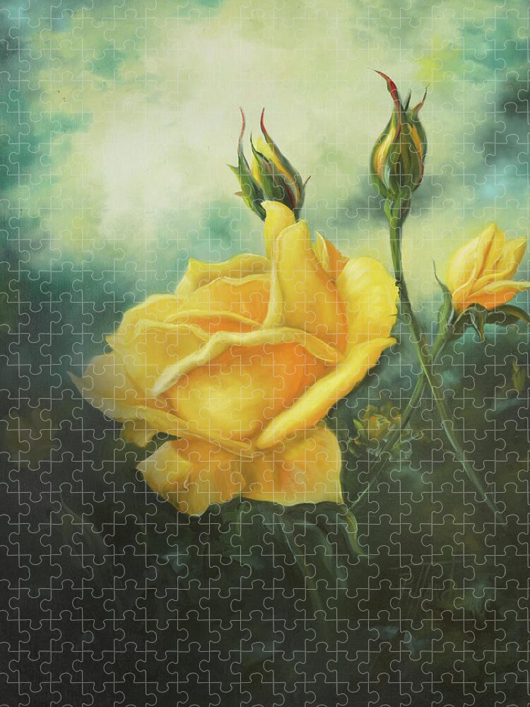 Rose Jigsaw Puzzle featuring the painting Yellow Friendship Rose by Lynne Pittard