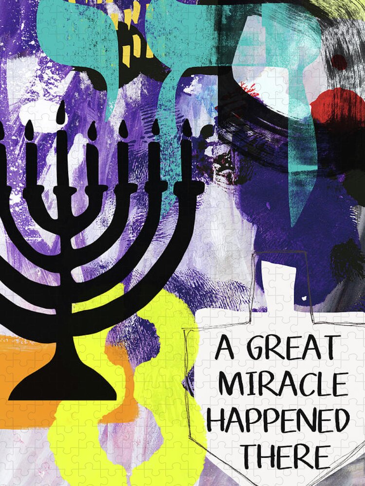 Hanukkah Jigsaw Puzzle featuring the painting A Great Miracle- Art by Linda Woods by Linda Woods