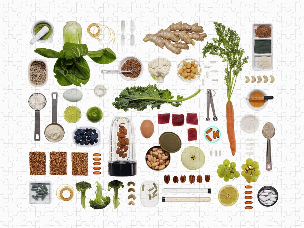 White Background Jigsaw Puzzle featuring the photograph A Healthy Diet Food Grid by Dwight Eschliman