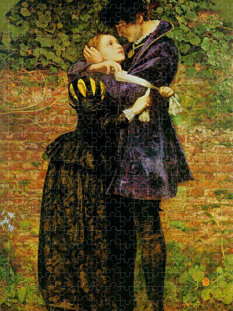 Pre-raphaelite Jigsaw Puzzle featuring the painting A Huguenot on St. Bartholomew's Day by John Everett Millais